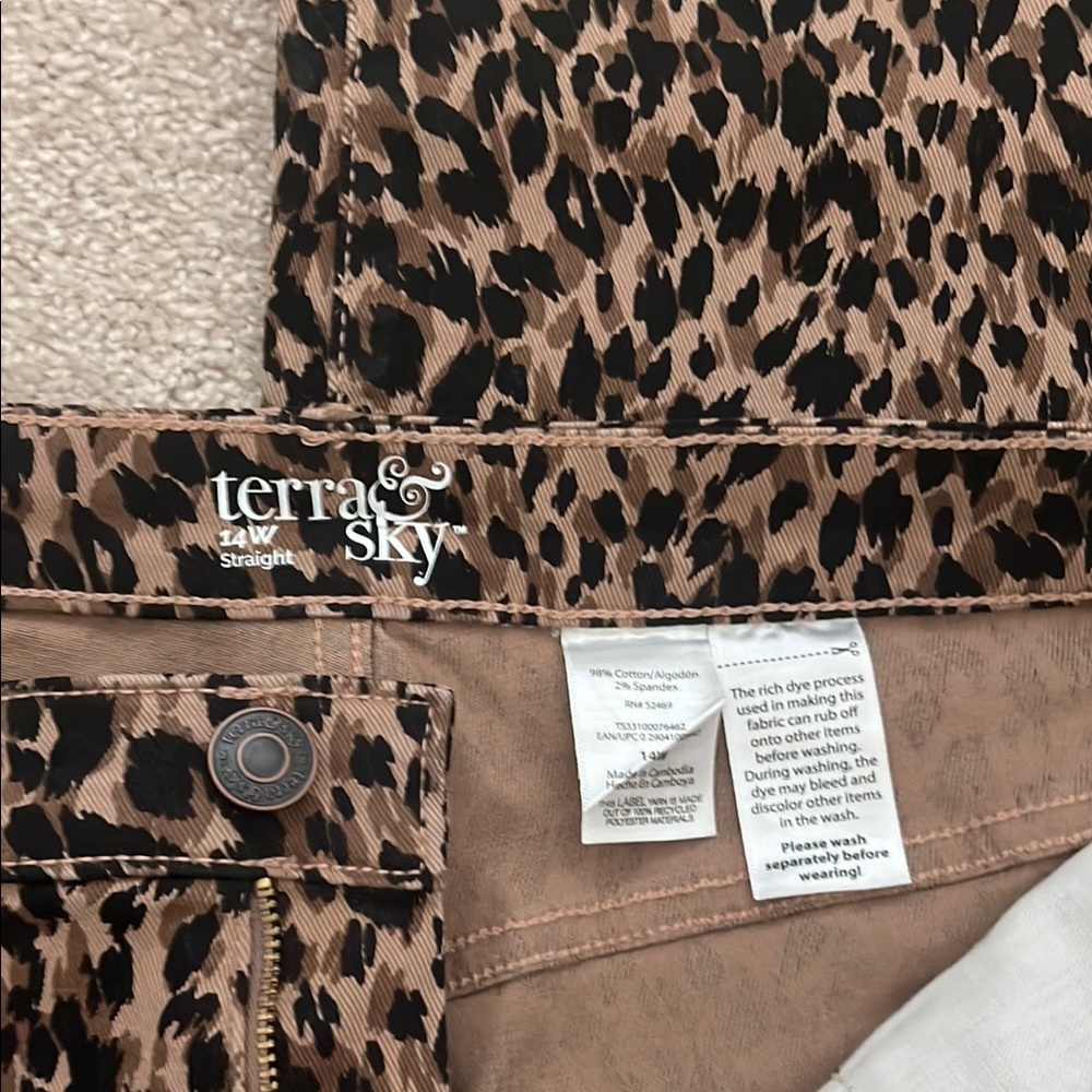 Terra & Sky Animal Print Black Brown Tan Straight Leg Stretch Pants 14W - Picture 6 of 9